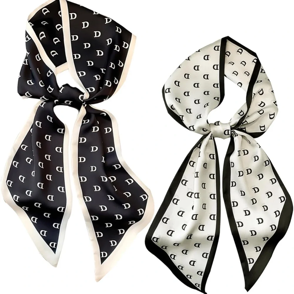 NWT Elegant Black lettered Silk Scarf - Picture 1 of 4
